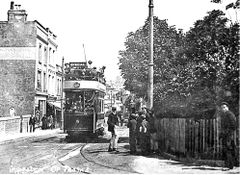 Inspection-of-Trams-c1905.-Christ-Church-Ore-junction-of-Saxon-Road-looking-north